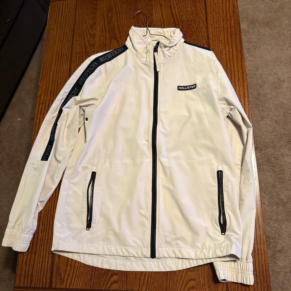 Hollister White Windbreaker with Black Accents